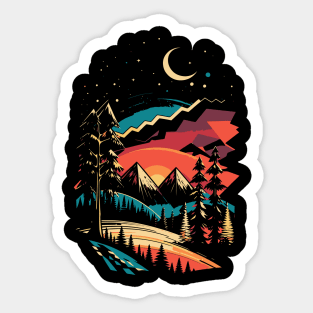 breathtaking mountain landscape with majestic trees and towering peaks in the background Sticker